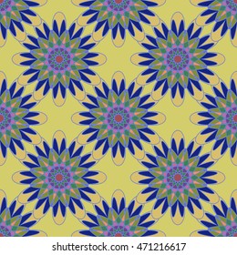 Beautiful new coloful symmetric seamless pattern with flower for background or wrap-design.