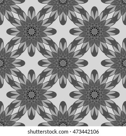 Beautiful new monochrome symmetric seamless pattern with flower for background or wrap-design.