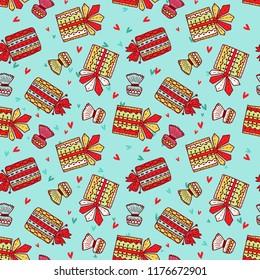 Beautiful New Year boxes in Doodle style. A bright Christmas pattern. Beautiful design for decorating postcards and posters. Christmas gifts.
