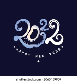 Beautiful New Year card with striped 2022. Handwritten 2022 logo. Happy New Year. Design template card, cover, calendar, brochure, poster, banner. 