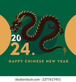 Beautiful New Year greeting card with drawn Chinese dragon on gr