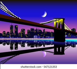 Beautiful New York City night. Modern style vector illustration.