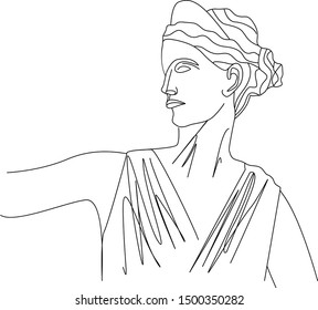Beautiful nice greek goddess woman female lady girl line art sketch black white copy space