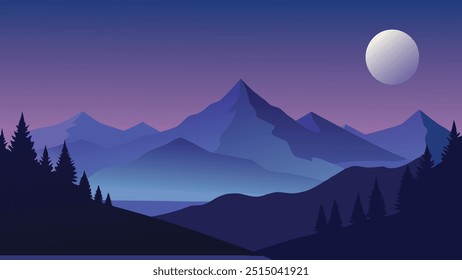 
Beautiful nice night background flat vector illustration