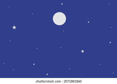 Beautiful Night Atmosphere Landscape vector background design.  Moon, and stars on blue space. 
