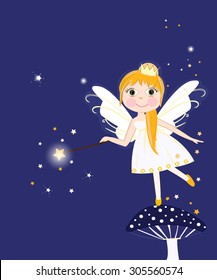 Beautiful night fairy girl vector background