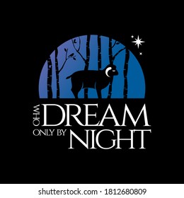 Beautiful Night Forest Illustration Sheep Vector, Animal and Trees Silhouette Nature Design Template