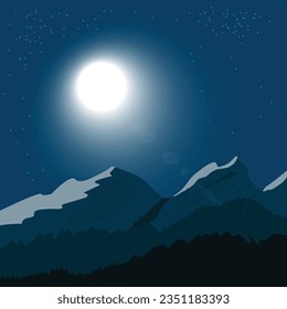 A Beautiful night with full Moon and countless stars in the Forest