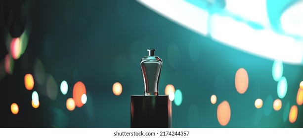 beautiful night glow podium scene for product presentation template with beautiful blurry anamorphic backdrop realistic vector