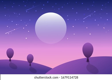 Beautiful Night Landscape Scene Moon Stars Stock Vector (Royalty Free ...