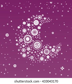 beautiful night the moon made of flowers full light from sky with vector image and bright