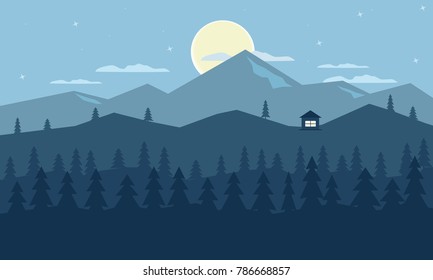 Beautiful night mountain landscape vector background