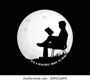 Es una hermosa noche para leer. Libera ilustraciones vectoriales de amor. Libros leyendo ilustración vectorial para afiches, web, impresión, banner, estampado de camisetas, y especialmente para POD.