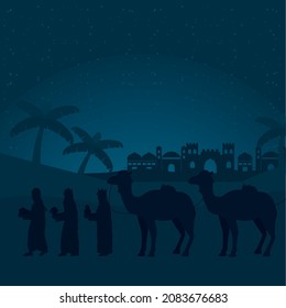 beautiful night scene of three wise men