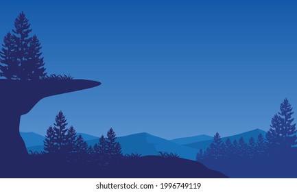 Beautiful night sky with magnificent mountain views in the countryside. Vector illustration of a city