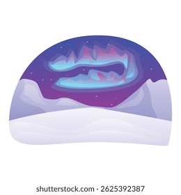 Beautiful night sky with northern lights shining over snowy mountains
