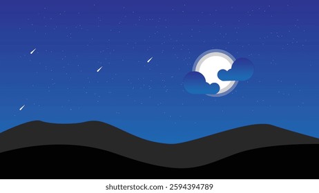 Beautiful Night sky with shooting star Background Moon and stars illustration