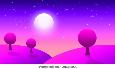 Beautiful night sky vector illustration landscape, stars, moon, trees vector download