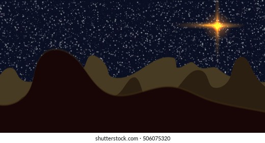Beautiful night space landscape with silhouette mountains and stars