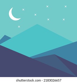 Beautiful night time high mountains design with moon and stars