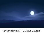 Beautiful night vector landscape. Night time with full moon