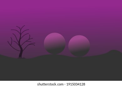 beautiful night view background circle and tree black abstract vector design 