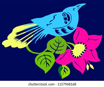 Beautiful nightingale on a flower. vector 10 eps