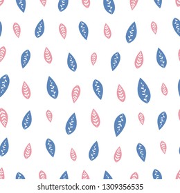 Beautiful nordic leaves vector pattern. White background. Illustration
