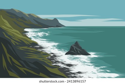 Beautiful north coast beach with cliff and rocks