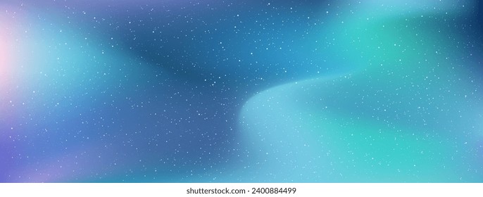 Beautiful northern lights landscape Aurora borealis on the sky. Night shining starry sky. Polar lights, luminescence, Space background and stars in infinity cosmos. Vector blurred background.