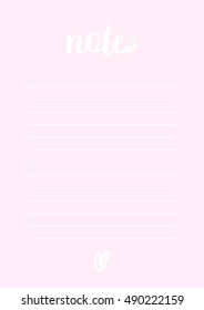 Beautiful Notes vector template. Printable Notes design, ready to use. Cute typography schedule design A4 format.