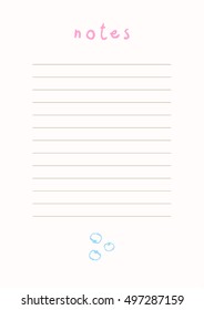 Beautiful Notes vector template. Printable Notes design, ready to use. Cute typography schedule design A4 format.