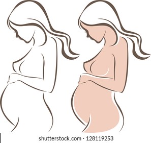 Beautiful nude pregnant woman silhouette