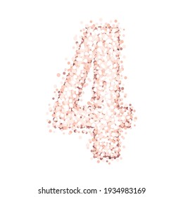 Beautiful number four of pink gold glitter isolated on a white background. Design for birthday cards, invitations, posters etc.