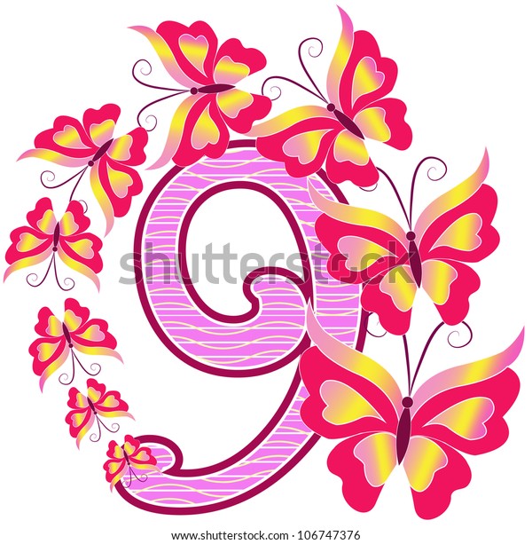 Beautiful Number Nine Butterflies Stock Vector (Royalty Free) 106747376