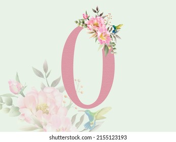 Beautiful numeric 0 with floral watercolor bouquet