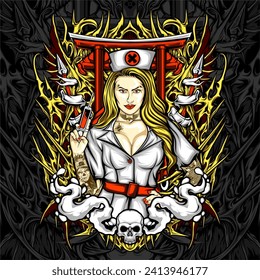beautiful nurse illustration for t shirt design