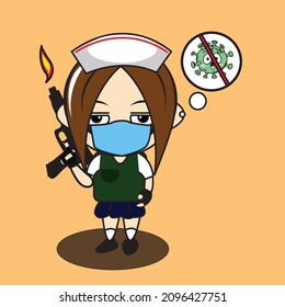 beautiful nurse mascot to kill corona virus. Indonesia, salatiga city 25 december 2021.