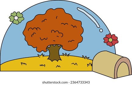 Beautiful oak in a small bubble. I drew such a vector to show how valuable the trees in our world are for our lives. Oxygen is Life.