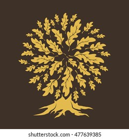 Beautiful oak tree silhouette isolated on brown background. Web graphics modern vector sign. Premium quality illustration logo design concept.