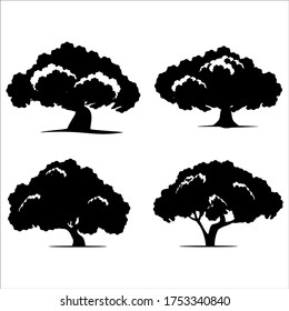 Beautiful oak trees silhouette set isolated on withe background. Web infographic modern vector sign. Premium quality illustration logo design concept.