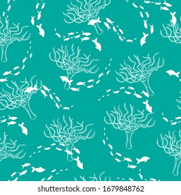 Beautiful ocean life hand drawn seamless pattern vector