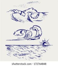 Beautiful Ocean Wave. Doodle style