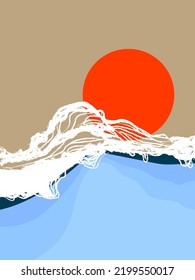 Hermosa escena de olas oceánicas paisaje paisaje de fondo vectorial.