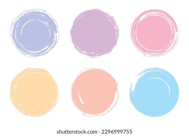 Bonitos elementos de diseño redondeado de aceite pastel. Conjunto de bocetos de pincel dibujados a mano. Doodle de grunge circular vectorial para el elemento de diseño de notas postales. Ilustración vectorial.	