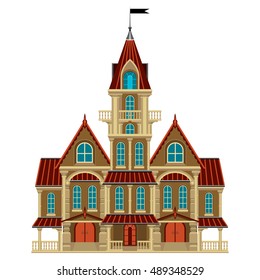 Beautiful old castle with a balcony and a weather vane. Gothic styling. It can be used for illustration for Halloween.