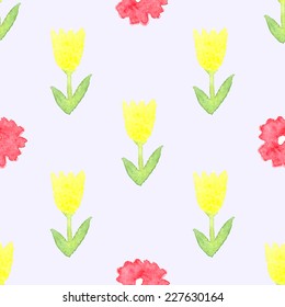 Beautiful Old Fashioned Hand Drawn Watercolor Floral Seamless Pattern