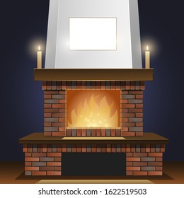 

beautiful old fireplace with burning fire