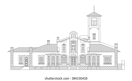 Beautiful old house vector illustration. Main facade.