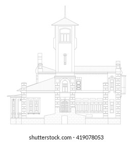 Beautiful old house vector illustration. Main facade. Vintage background.